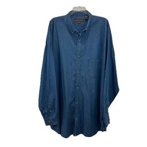 Woodland Trail Denim Button Down Shirt Mens 4XL Tall Long Sleeve Cotton
